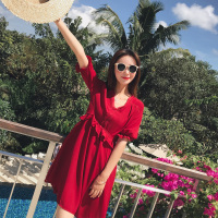 Ms.Maggie韩版新款大红雪纺收腰连衣裙8411-8021-K85-DHS