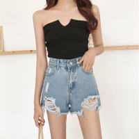 Ms.Maggie韩版破洞流苏高腰百搭显瘦牛仔短裤1207-M007-K36-LS