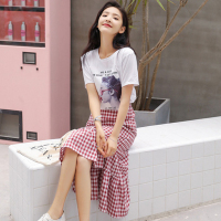 Ms.Maggie韩版新款格子套装 T恤+格子半身裙8318-1832-K95-HS