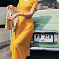 Ms.Maggie韩版新款2018夏新款后背露腰简约气质短袖连衣裙5067-77290-K70-LHS