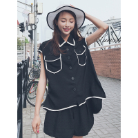 Ms.Maggie韩版新款撞色口袋上衣+高腰短裤套装8505A-6628-K95