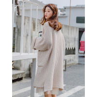 Ms.Maggie冷淡风复古加厚粗针麻花毛衣开衫中长款针织外套8320--F33-K125