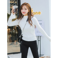 Ms.Maggie新款微喇叭袖半高领修身显瘦针织衫打底衫8320-F166-K45