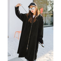 Ms.Maggie慵懒风丝绒连帽风衣oversize长款宽版拉链女外套8320-F168-K145-HHS