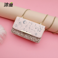 沐鱼包包女2018新款时尚亮片包简约斜挎包迷你小方包单肩链条女包40964