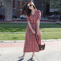 MIWEI韩版新款格子棉麻连衣裙8313-1828-K80-HS