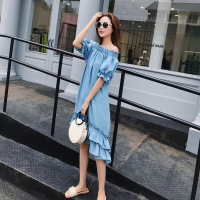 MIWEI韩版新款字肩宽松冷淡风纯色连衣裙8513A-L131-K70-LS