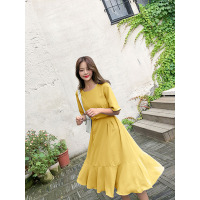 MIWEI韩版新款交叉腰带系发长款裙子8311-X001-K75-HS