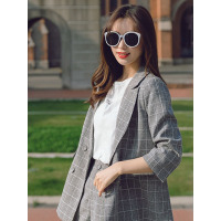 MIWEI韩版新款格子棉麻西装套装8505-L1818-K105-HS