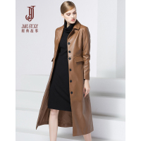 经典故事女装长款休闲过膝外套冬季带口袋通勤皮衣外穿