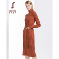 经典故事春秋款半高长款针织衫裙女过膝加厚打底毛衣裙