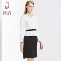 经典故事女装春季通勤连衣裙女修身黑白拼色铅笔裙