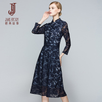 经典故事优雅提花连衣裙女秋季妈妈装休闲礼服熟女裙