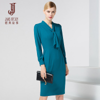 经典故事职业通勤九分袖连衣裙女秋优雅麻料透气铅笔裙女