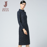 经典故事女士秋装修身妈妈连衣裙九分袖熟女气质优雅裙装