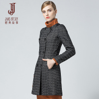 经典故事女装秋冬中长型修身双排扣风衣粗纺织外套厚