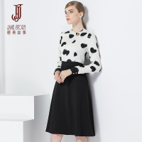 经典故事女装秋季黑白配通勤A型长袖连衣裙女裙装