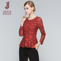 经典故事女装长袖T恤秋款妈妈蕾丝上衣修身优雅中年女士体恤