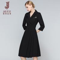 经典故事熟女收腰连衣裙秋季梭织古典女士气质纯色大摆裙