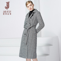 经典故事女装千鸟格编织毛呢风衣女冬季通勤外套女