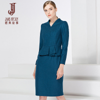 经典故事女装冬季长袖通勤连衣裙修身呢子裙装