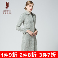 经典故事女装冬季麻料大衣双排扣中长型女士休闲保暖外套