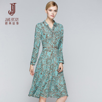 经典故事碎花修身大摆裙女秋长袖中年妈妈装连衣裙