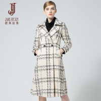 经典故事女装秋冬季呢子双排扣风衣通勤格纹休闲大衣