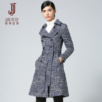 经典故事女装秋季长袖粗纺织大衣修身肩章外套