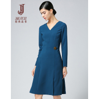 经典故事女装纯色连衣裙秋季长袖A型裙修身显瘦熟女裙