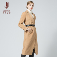 经典故事女装冬季OL时尚开叉穿搭毛呢大衣女士皮带收腰外套女