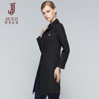 经典故事女装秋季修身茧型长款外套女士西服式单粒扣时尚风衣