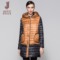 经典故事连帽羽绒服女装冬装拼接撞色轻薄保暖羽绒外套女