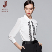 经典故事女装职业气质衬衫春秋季女士九分袖拼接蕾丝衬衣女