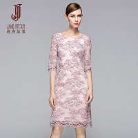 经典故事女装夏新七分袖薄优雅一步裙修身显瘦微弹连衣裙