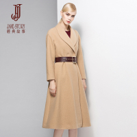 经典故事女装冬装简约欧美风纯色呢子大衣毛呢外套女腰带