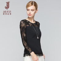 经典故事秋装女士上衣长袖T恤蕾丝镂空优雅通勤体恤女