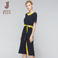 经典故事女装初秋短袖连衣裙A型裙收腰显瘦通勤女裙