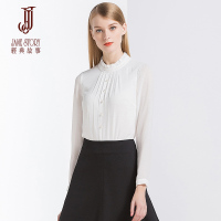 经典故事女装简约折皱纯色长袖衬衫复古典雅雪纺衫女_1