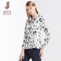 经典故事女装年春季修身缎面印花衬衫女通勤时尚舒适柔滑衬衣