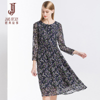 经典故事女装年女春雪纺碎花连衣裙女士修身通勤显瘦大摆裙子