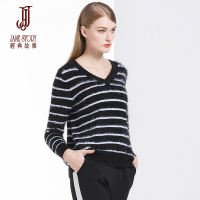 经典故事春季针织黑白条纹针织衫女士通勤套头羊毛衫