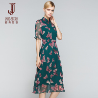 经典故事女春蝴蝶碎花连衣裙五分袖收腰显瘦大摆裙女