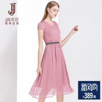 经典故事女装年夏季修身雪纺波点连衣裙女士通勤收腰大摆裙女