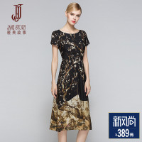 经典故事短袖夏季薄印花连衣裙女收腰显瘦通勤大摆裙子