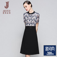 经典故事女装夏季雪纺印花连衣裙短袖修身薄女裙