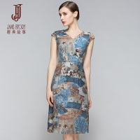 经典故事女装夏季复古印花性感改良旗袍修身显瘦连衣裙女