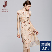 经典故事女装夏新时尚气质裙装特色开叉印花雪纺连衣裙
