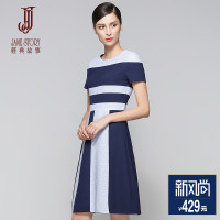 经典故事女装拼接蕾丝连衣裙修身显瘦A字裙短袖熟女裙