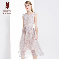 经典故事女装夏季碎花无袖背心连衣裙女士休闲不规则裙